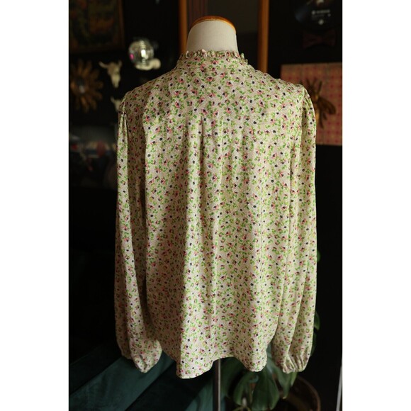 Cupcakes and Cashmere Pink Floral Print Ruffle Tie-Neck Long Sleeve Top, Size L - Picture 13 of 15
